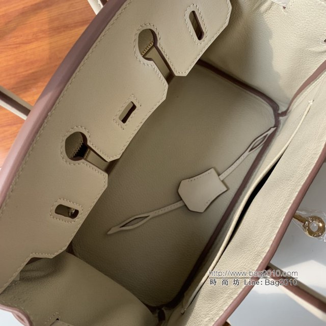 Hermes女包 愛馬仕Birkin25 swift皮 手工縫製 奶昔白金扣 Hermes鉑金手提包  tdh2150